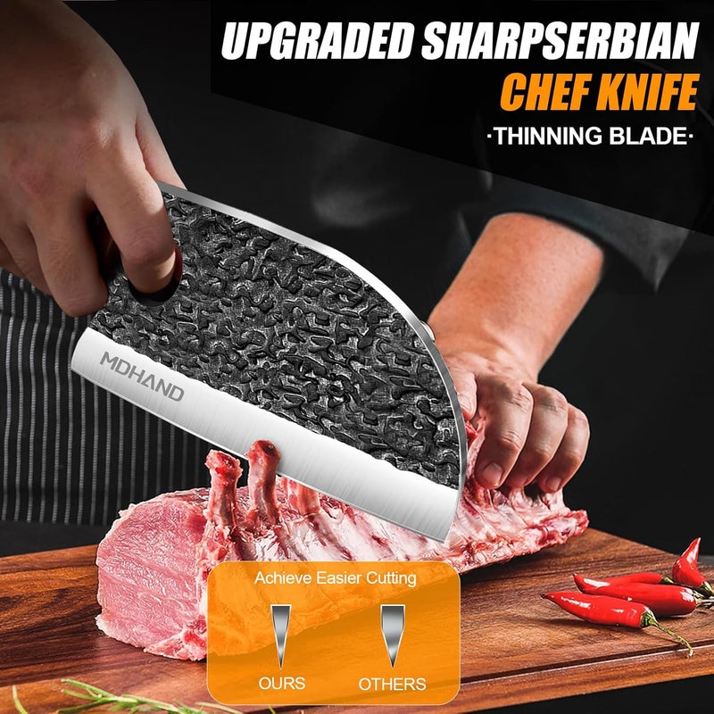 MDHAND 14PCS Butcher Knife Set, Hand Forged Butcher Chef Knife Set with Roll Bag, Sharp Meat Cleaver Knife & Bone Chopper Knives & Fillet Knives for Home & Camping & BBQ Gift for Men - Image 2